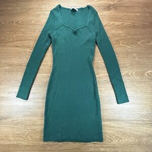 Abercrombie & Fitch Dress Women's M Green Ribbed Bodycon Long Sleeve Mini